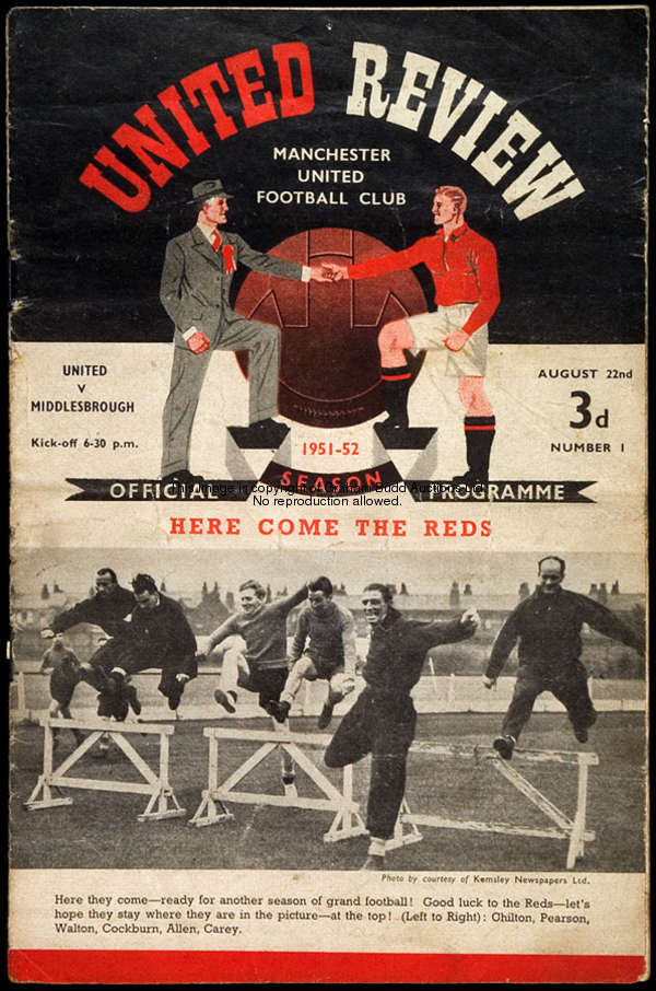 A complete set of 25 Manchester United home programmes from season 1951-52, 21 League, 1 Cup & frien...