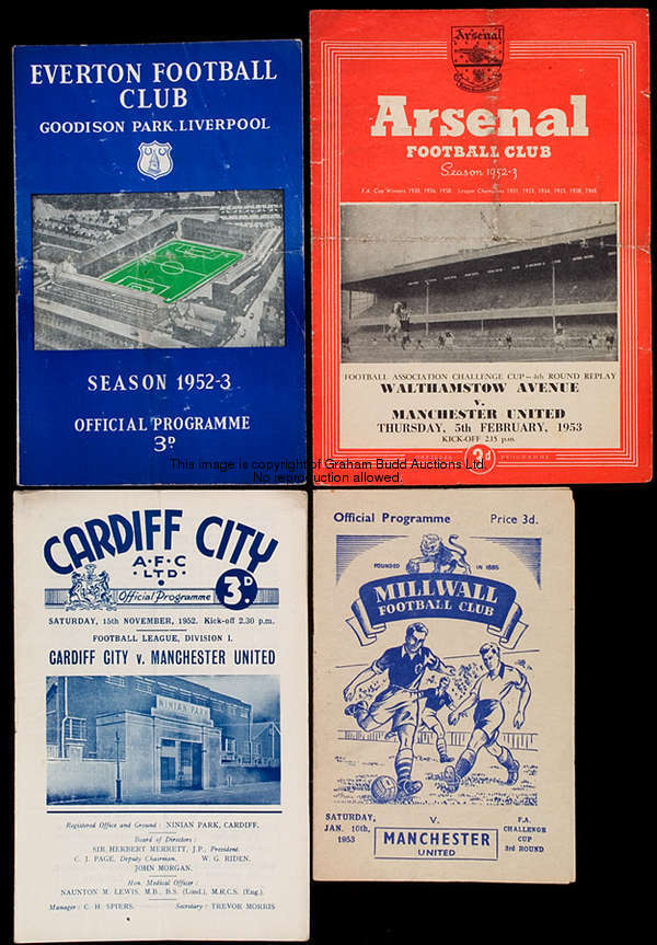 24 Manchester United away programmes from season 1952-53, 21 League & 3 Cup