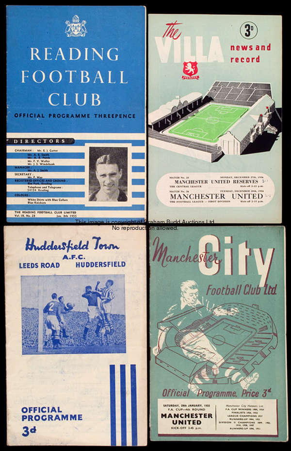 23 Manchester United away programmes from season 1954-55, 21 League & 2 Cup, the Villa programme com...