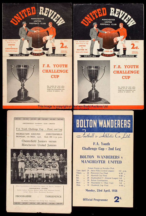 6 Manchester United F.A. Youth Cup programmes from season 1955-56, Newcastle United (home), Bexley H...