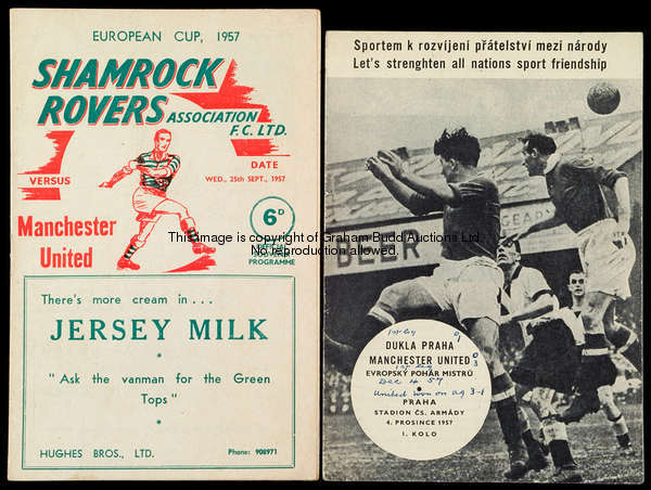 2 Manchester United away programmes in Europe from season 1957-58, Shamrock Rovers & Dukla Prague