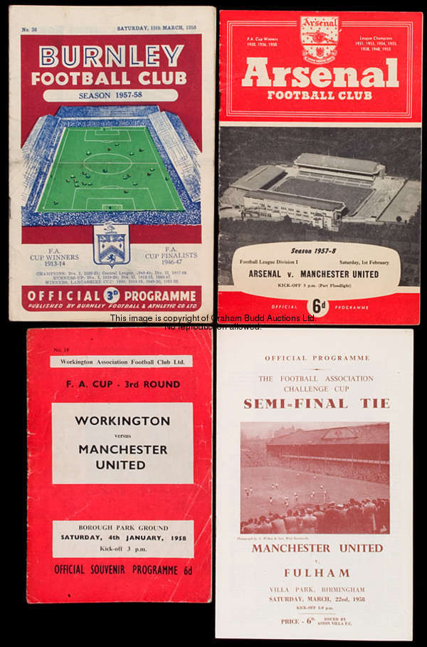 33 Manchester United away programmes from season 1957-58, 21 League, 5 Cup including an official & a...