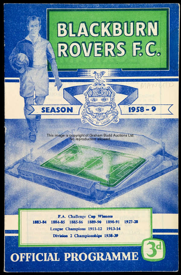 Blackburn Rovers v Manchester United postponed match programme 17th January 1959