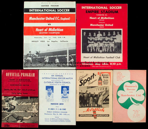 Six Manchester United overseas programmes from season 1959-60, S V Hamburg 11th August, Shamrock Rov...