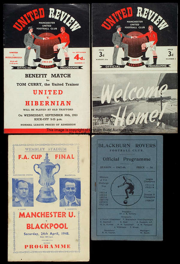 80 Manchester United programmes dating between seasons 1947-48 & 1954-55, 74 homes (a little duplica...