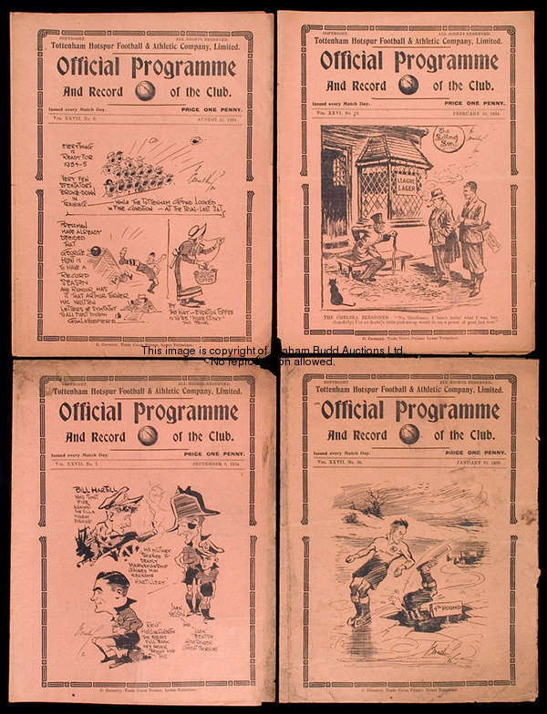 Four pre-war Tottenham Hotspur home programmes, Chelsea 10.2.34, Everton 25.8.34, Wolves 8.9.34 & Ch...