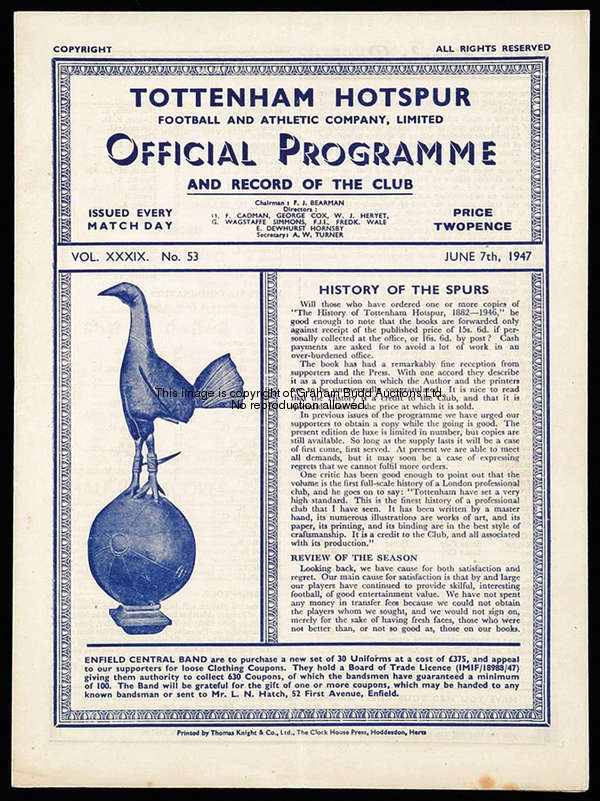 18 Tottenham Hotspur home programmes season 1946-47 first-team (including 1 F.A. Cup fixture) except...