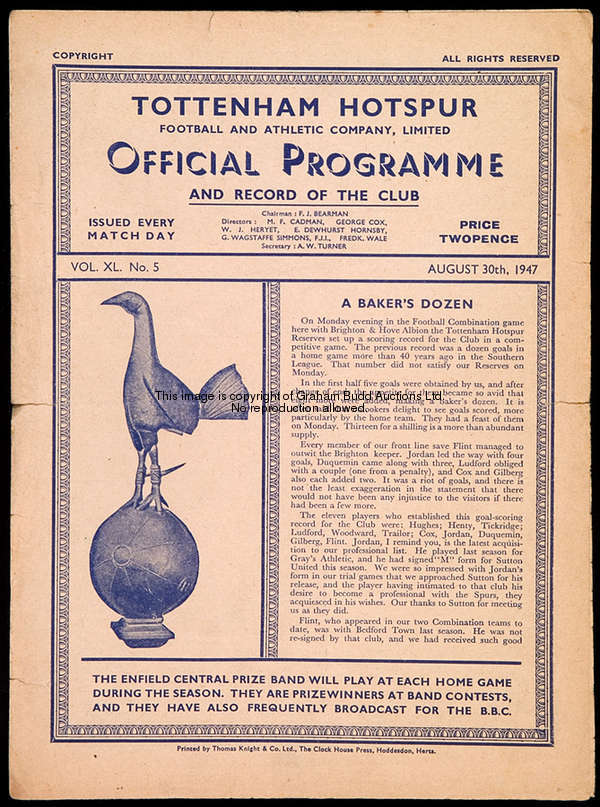 30 Tottenham Hotspur home programmes, 11 x 1947-48, 14 x 1948-49 & 5 x 1949-50 (one a reserves); tog...