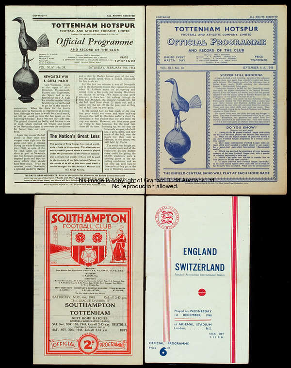 100 Tottenham Hotspur home programmes dating between 1948-49 & 1953-54, first team & reserves, plus ...