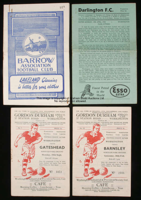 30 Workington programmes season 1953-54, all 24 homes and 6 aways at York, Barrow, Stockport (Cup), ...