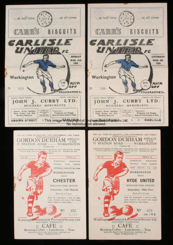 30 Workington programmes season 1954-55, all 24 homes and 6 aways at Darlington, Leyton Orient, Brad...