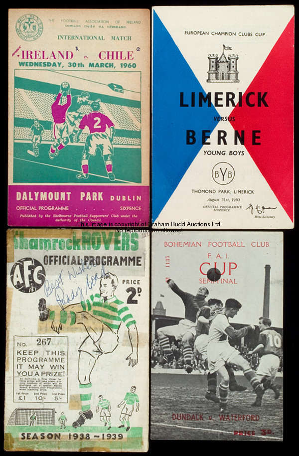 43 programmes & annuals, many of Irish interest inc. a pre-war Shamrock Rovers v Waterford 19.2.39 s...