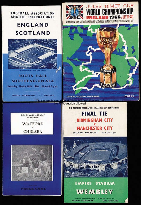 A collection of 64 programmes dating between the 1950s & 1970s, England internationals, F.A. Cup fin...