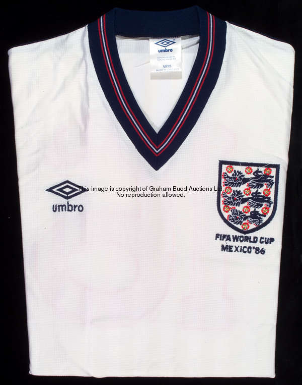 Peter Reid: a white England No.16 1986 World Cup jersey, short-sleeved unworn spare in original Umbr...