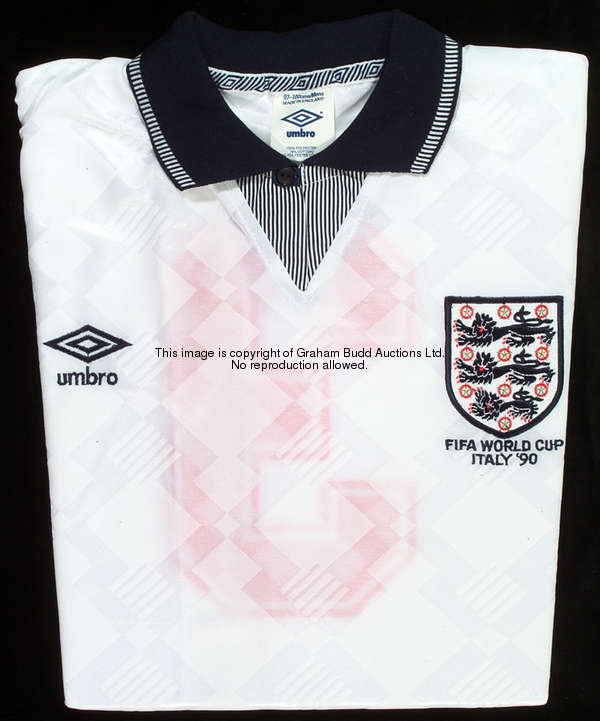 Stuart Pearce: a white England No.3 1990 World Cup jersey, short-sleeved unworn spare in original Um...