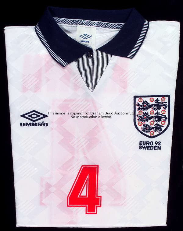 Martin Keown: a white England No.4 Euro '92 jersey, long-sleeved unworn spare in original Umbro wrap...