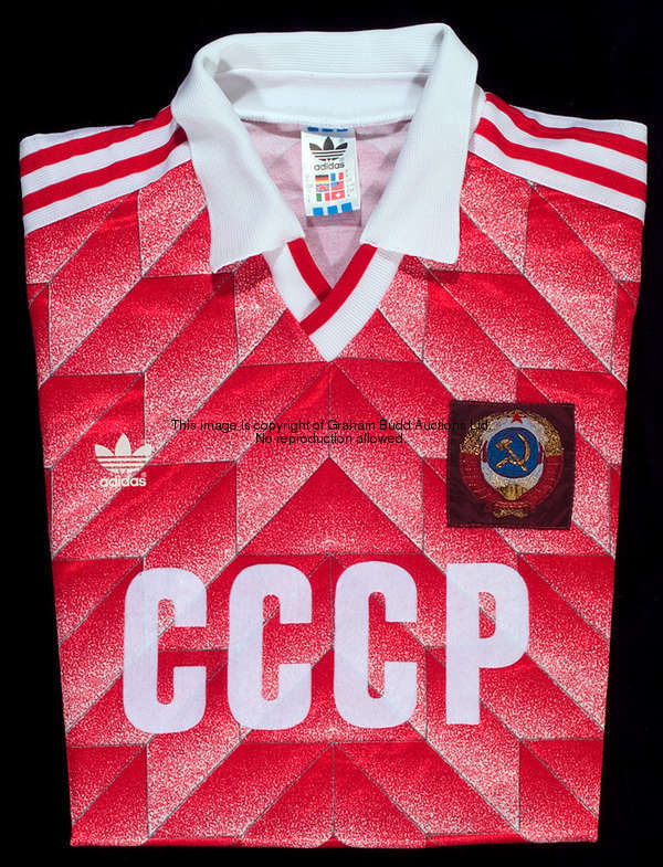 Anatoly Demianenko: a red Soviet Union No.5 1988 European Championship jersey, short-sleeved unused ...