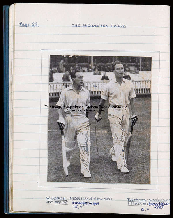 Three cricketing autograph albums, circa 1949, each pasted with magazine & newspaper photographs & o...