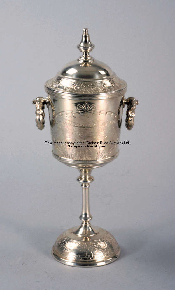 An unusual American silver plated goblet & cover depicting a cricket match, by Reed & Barton, early ...