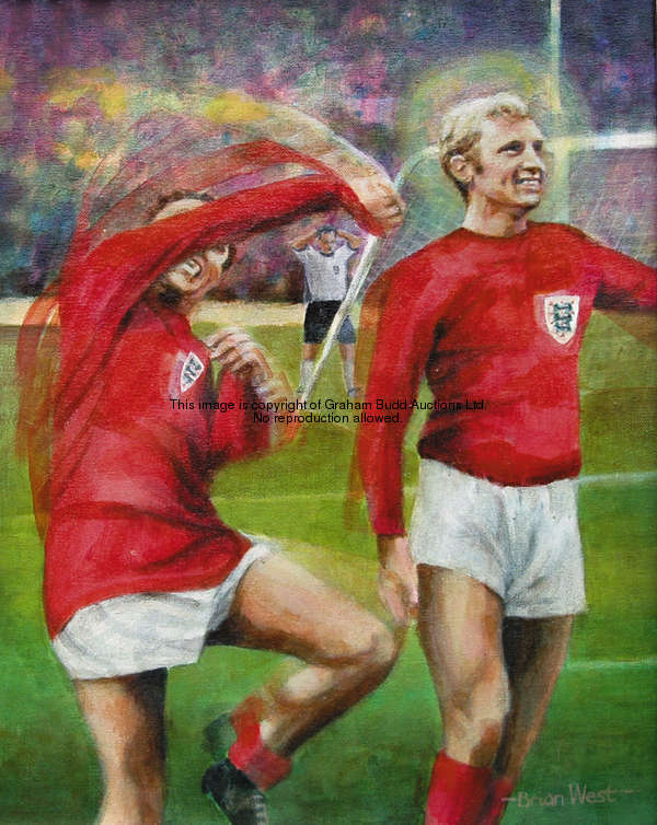 Brian West (born 1945) NOBBY'S JIG - STILES & MOORE, 1966 WORLD CUP signed & dated 2002, acrylic on ...