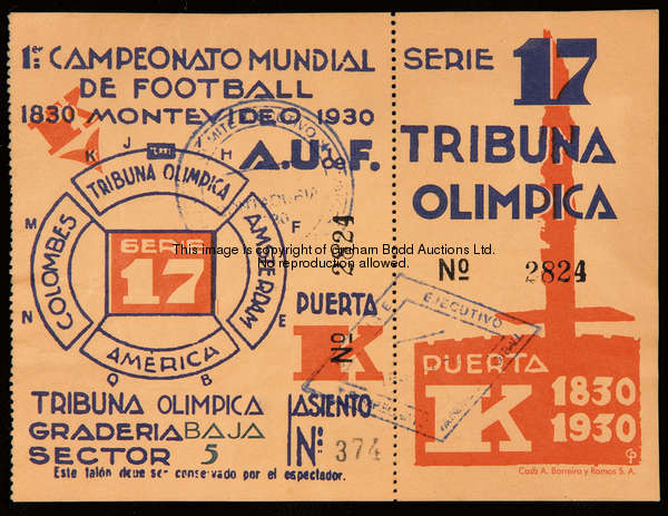 A curious unused Serie 17 ticket for the 1930 World Cup, issued for the Centenary Stadium, Montevide...