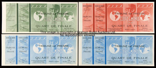 A set of four unused 'Tribune de Presse' tickets printed in anticipation of quarter-final replays at...