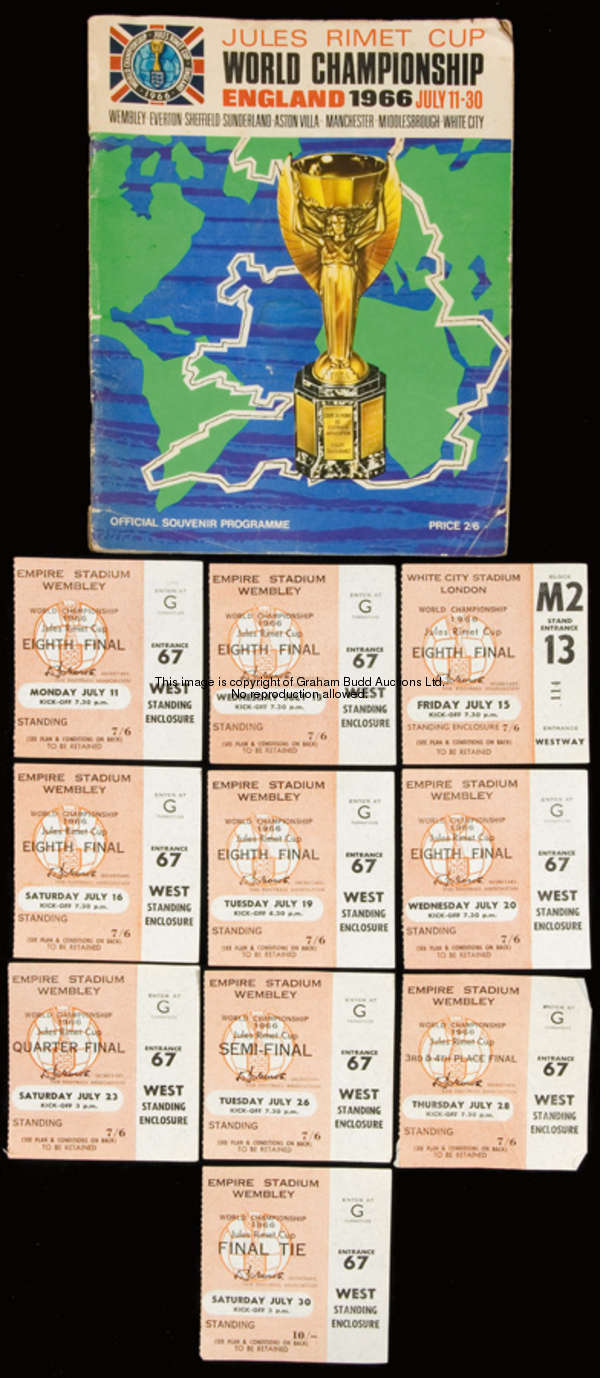 A set of 10 1966 World Cup ticket stubs, for all the matches played in London, 6 x 1/8f, 1/4f, s/f, ...