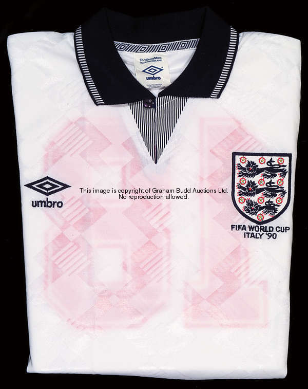 Steve Hodge: a white England No.18 1990 World Cup jersey, short-sleeved, inscribed FIFA WORLD CUP, I...