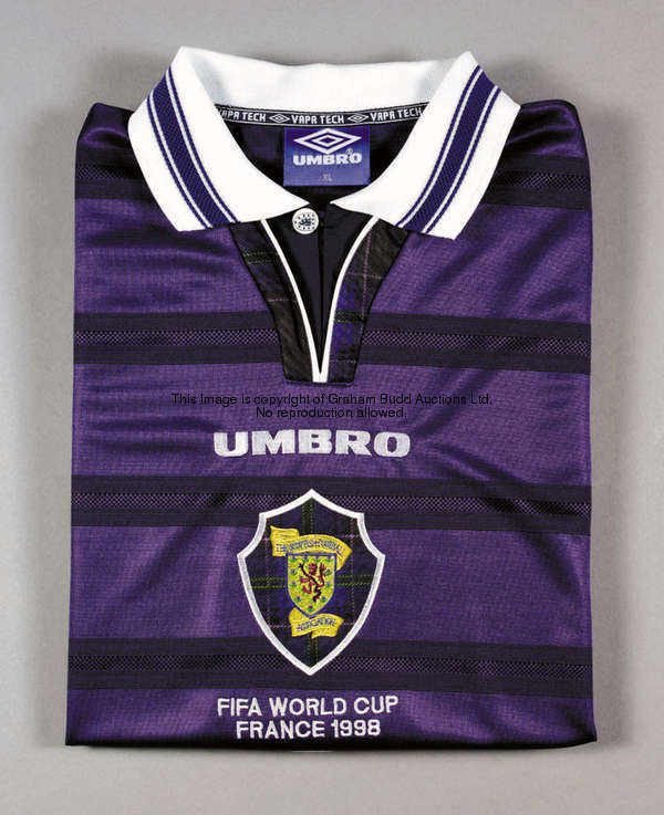 Gordon Durie: a blue Scotland No.9 1998 World Cup jersey, an unused short-sleeved spare, inscribed F...