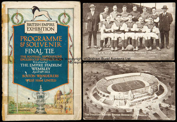 F.A. Cup final programme Bolton Wanderers v West Ham United 28th April 1923, poor condition with sel...