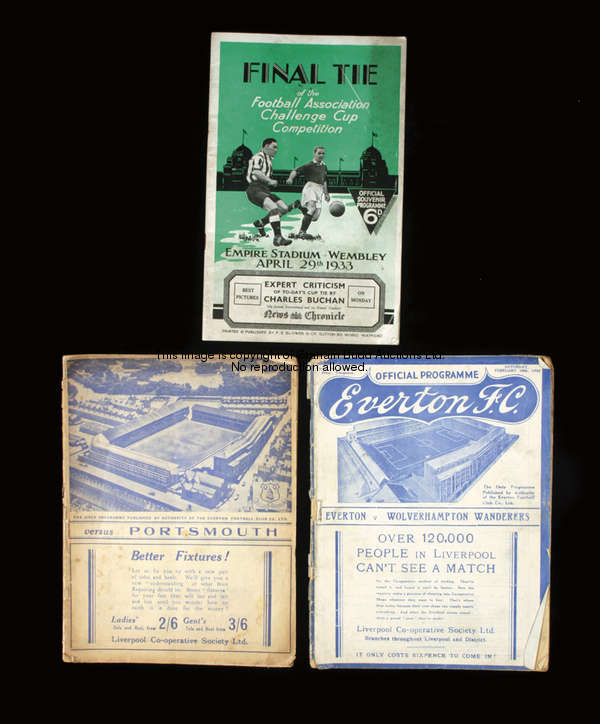 F.A. Cup final programme Everton v Manchester City 29th April 1933, sold with Everton v Wolverhampto...