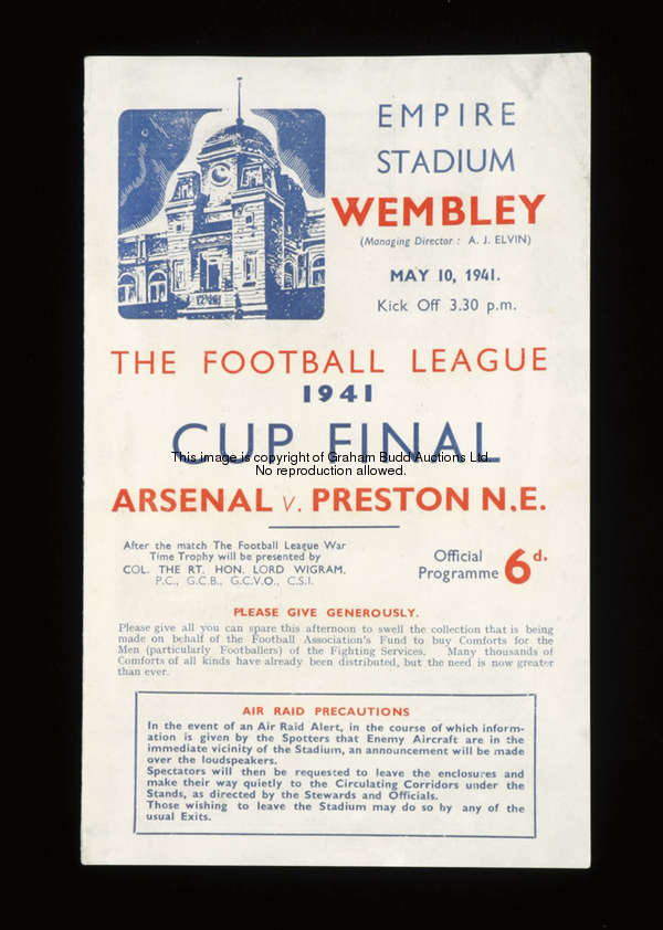 Wartime Cup final programme Arsenal v Preston North End played at Wembley 10th May 1941