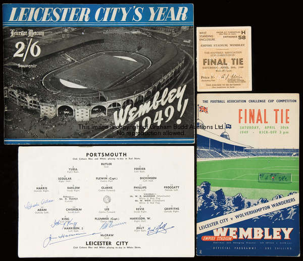 Leicester City 1949 F.A. Cup memorabilia, comprising a semi-final programme with the team line-up pa...