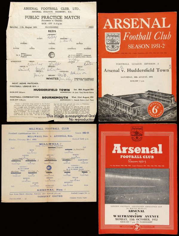 78 Arsenal programmes dating between 1951-52 and 1952-53 1951-52, 27 homes (21 League, 2 FAC, 2 frie...
