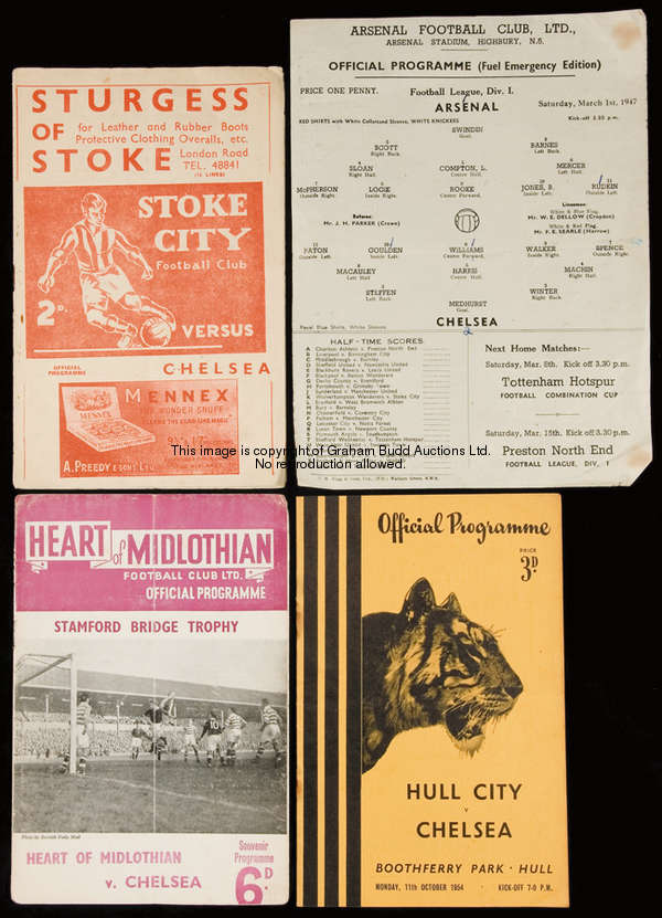 19 Chelsea away programmes 1940s & 1950s, opposition comprising: Arsenal (3) including a Fuel Emerge...