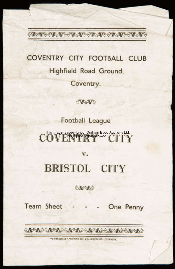 A Coventry City v Bristol City programme 27th December 1932
