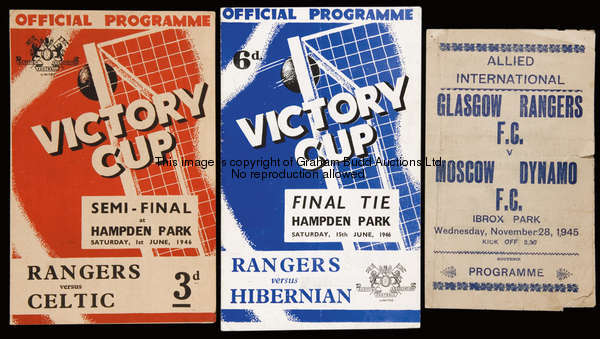 Three Rangers programmes season 1945-46, a pirate copy for the friendly v Moscow Dynamo, and the Vic...