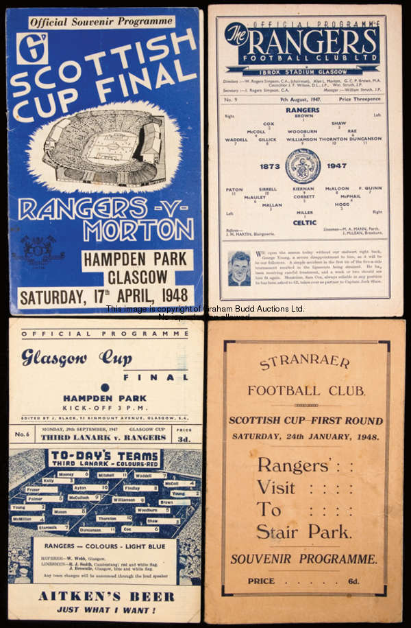 18 Glasgow Rangers programmes season 1947-48, comprising 15 homes, an away at Stranraer (Scottish Cu...