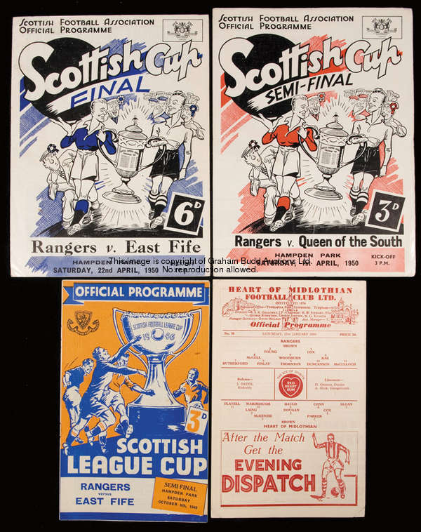 12 Glasgow Rangers programmes season 1949-50, comprising 8 homes an away at Hearts, the Scottish Cup...