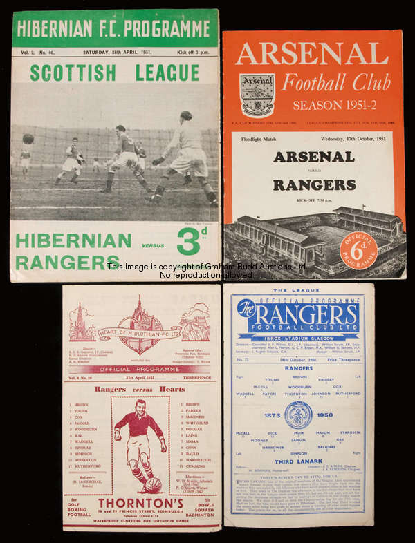 22 Glasgow Rangers programmes seasons 1950-51 & 1951-52, comprising 18 homes and 4 aways at Hearts, ...