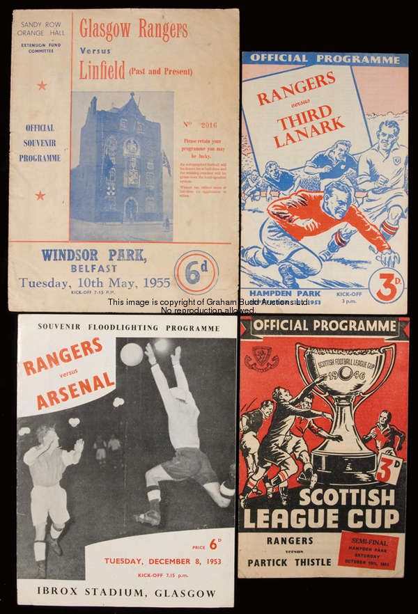 54 Glasgow Rangers programmes seasons 1953-54 & 1954-55, comprising 41 homes including friendlies v ...