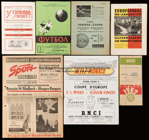 7 Glasgow Rangers programmes away in Europe season 1961-62, comprising: season 1960-61, Borussia M. ...