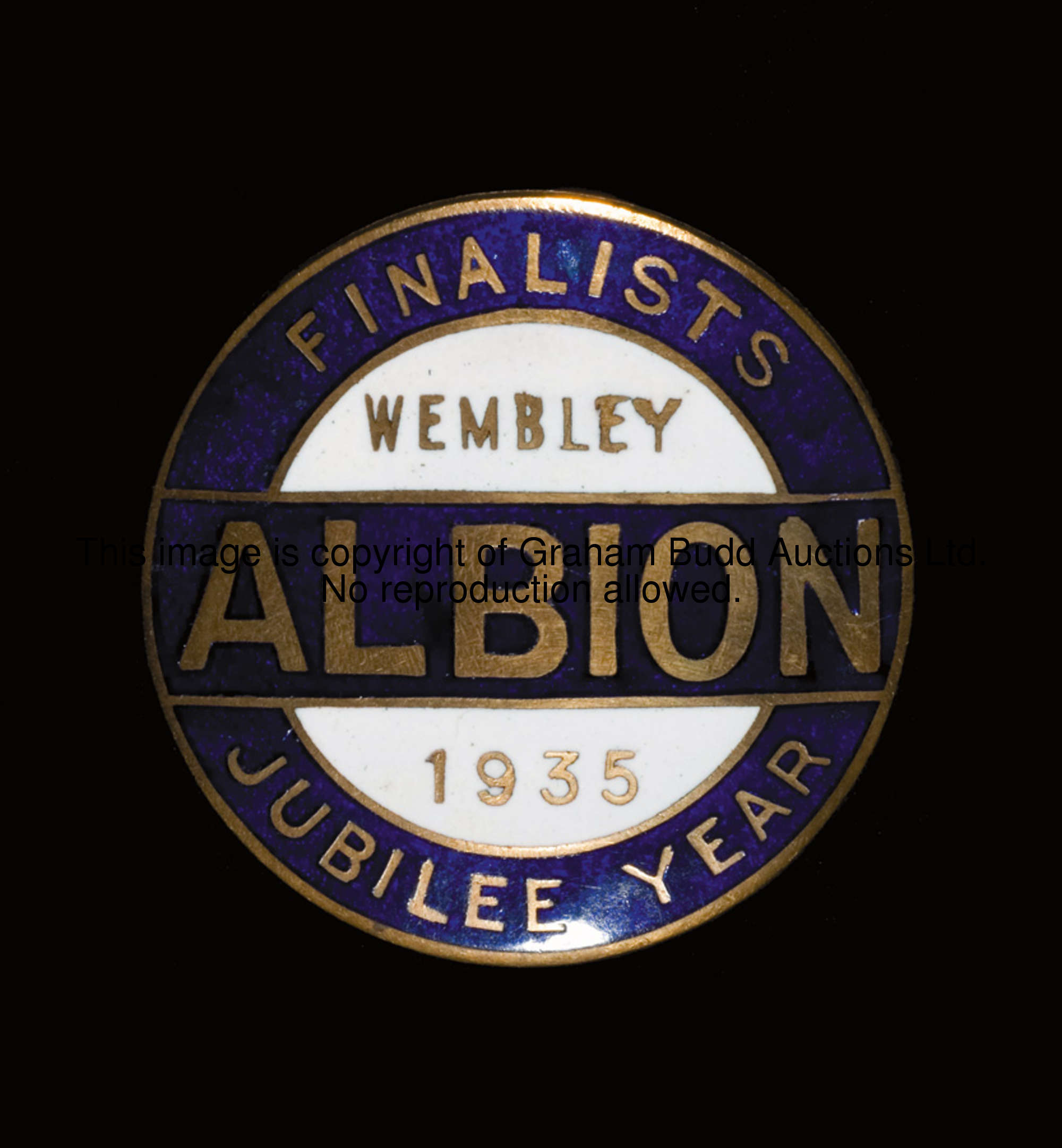 A West Bromwich Albion 1935 F.A. Cup final metal & enamel lapel badge, inscribed ALBION, FINALISTS, ...