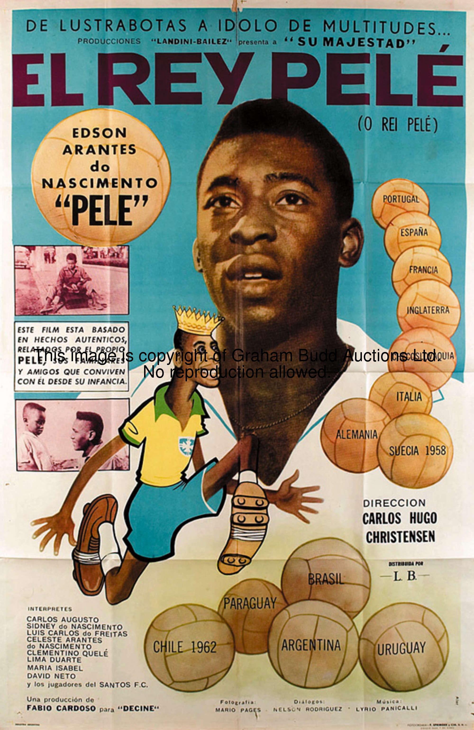 Two Argentinian film posters, both featuring Pele, the first a film poster titled EL REY PELE, the o...
