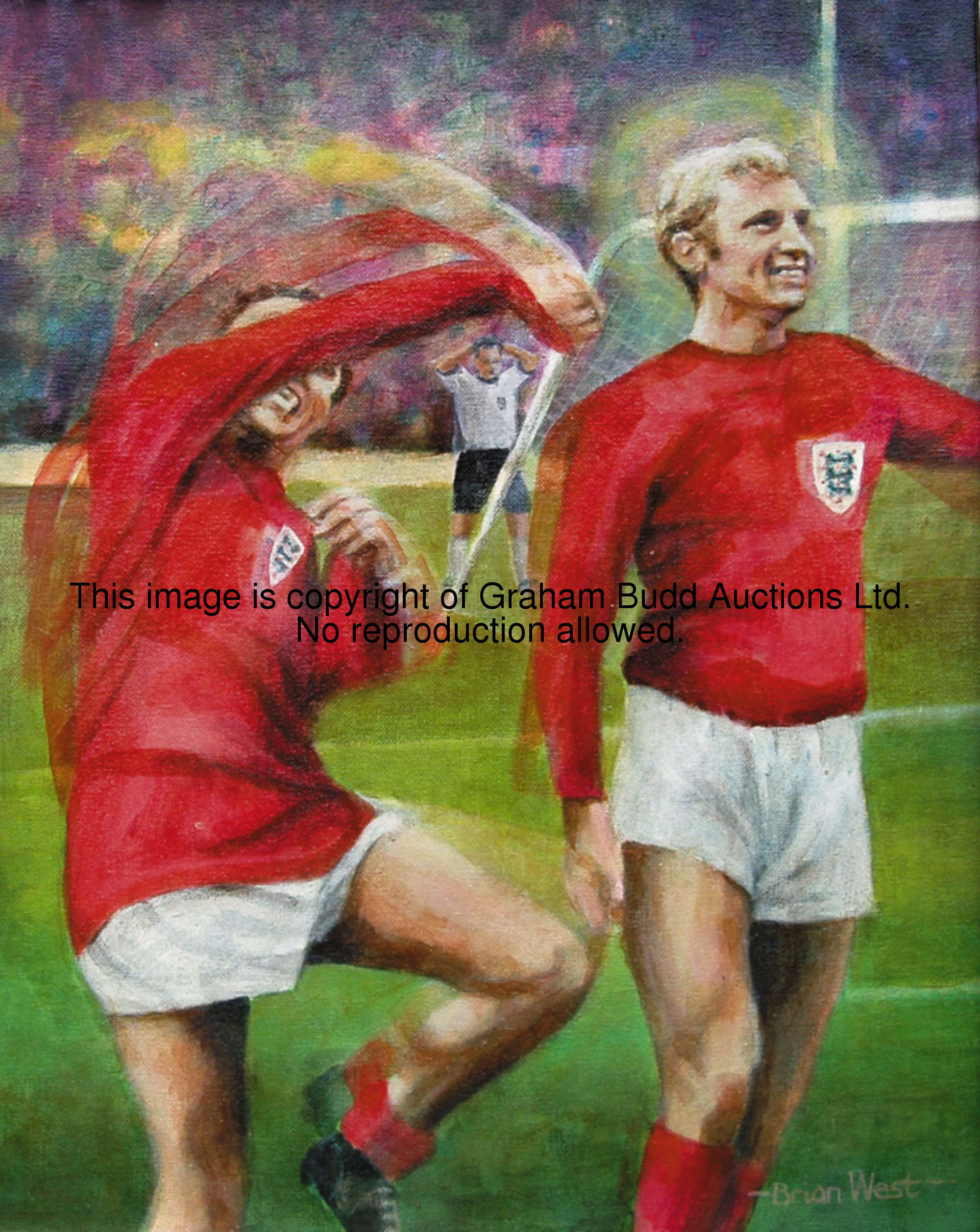 Brian West (born 1945) NOBBY'S JIG - STILES & MOORE, 1966 WORLD CUP signed & dated 2002, acrylic on ...