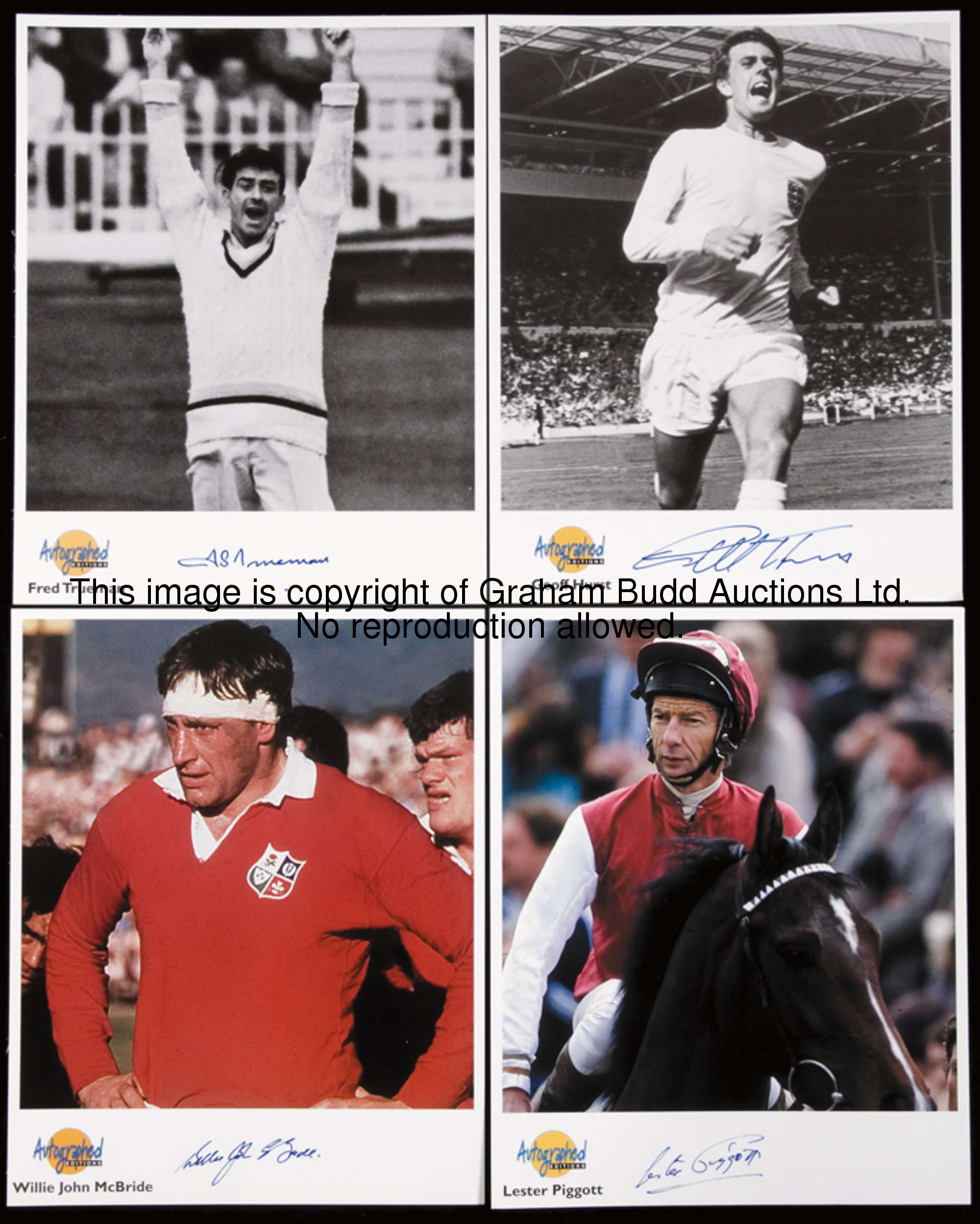 A file of 21 autographed photographs of British sportsmen, by Autographed Editions, the reverse of e...