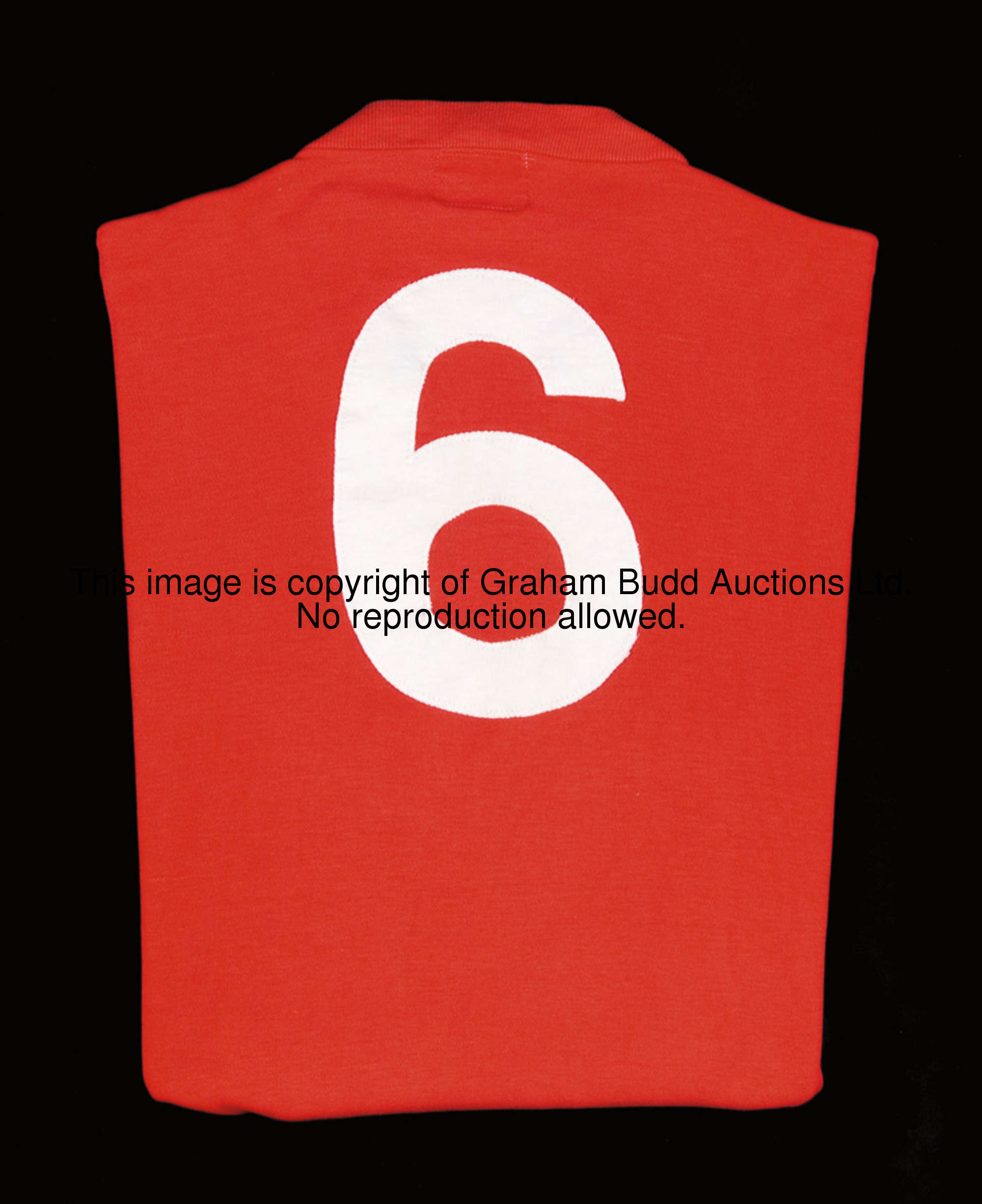 Ron Flowers: a red England No.6 jersey from the 1962 World Cup, an unused spare, short-sleeved, v-ne...