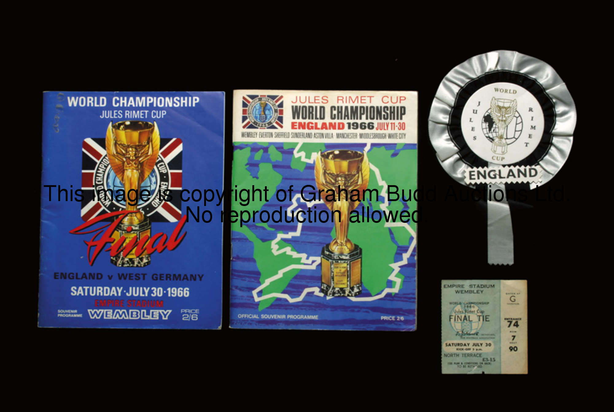 1966 World Cup memorabilia, comprising: a final and a tournament programme, a final ticket stub and ...