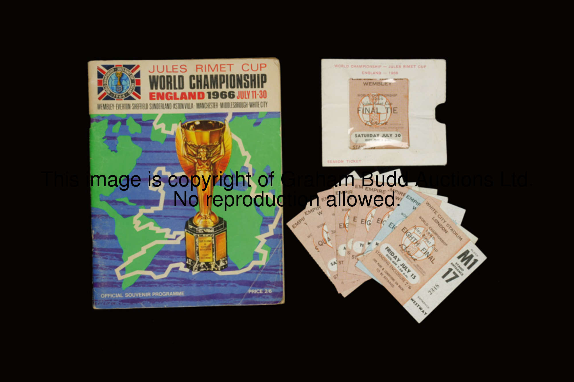 A set of 10 1966 World Cup ticket stubs, for the London matches, 6 x 1/8f, 1/4f, s/f, 3rd/4th & fina...