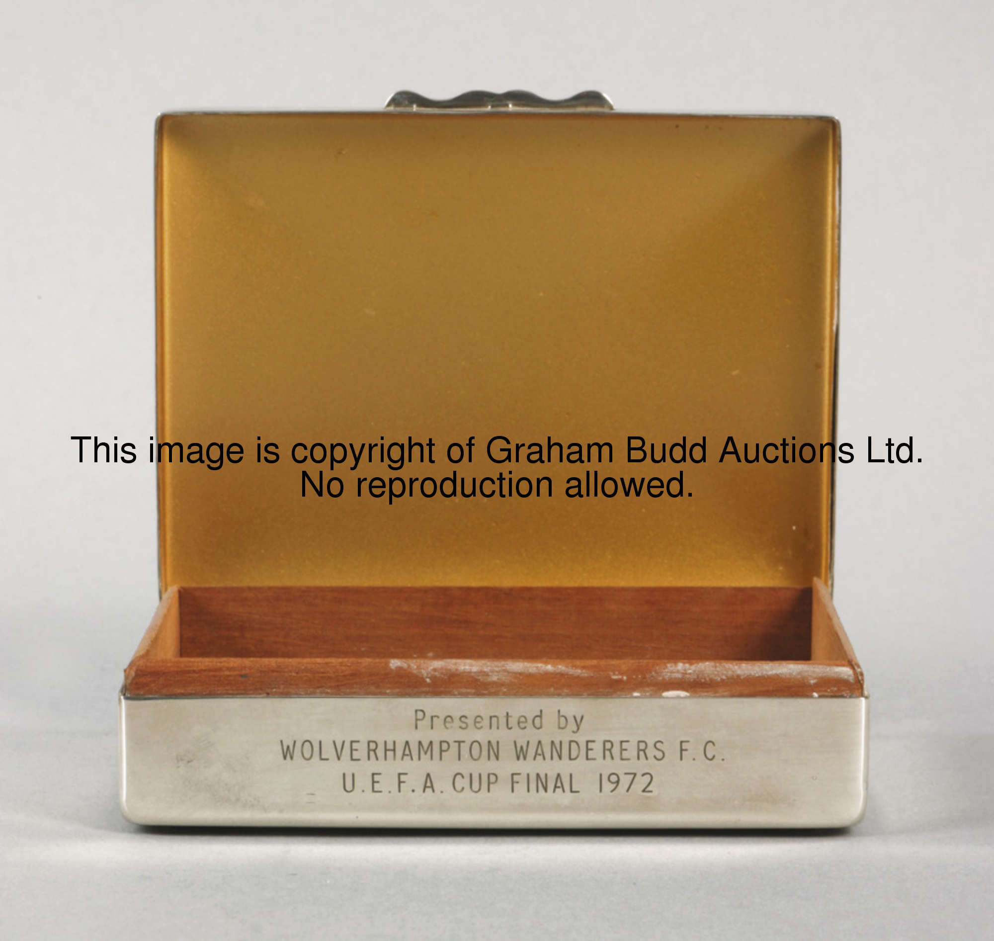 A 1972 UEFA Cup final presentation, in the form of an electroplated cigarette box, inscribed PRESENT...